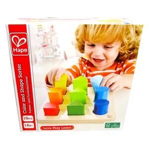 Hape Color and Shape Sorter Wooden Early Preschool Learning Toy 10 pcs 18 mos+